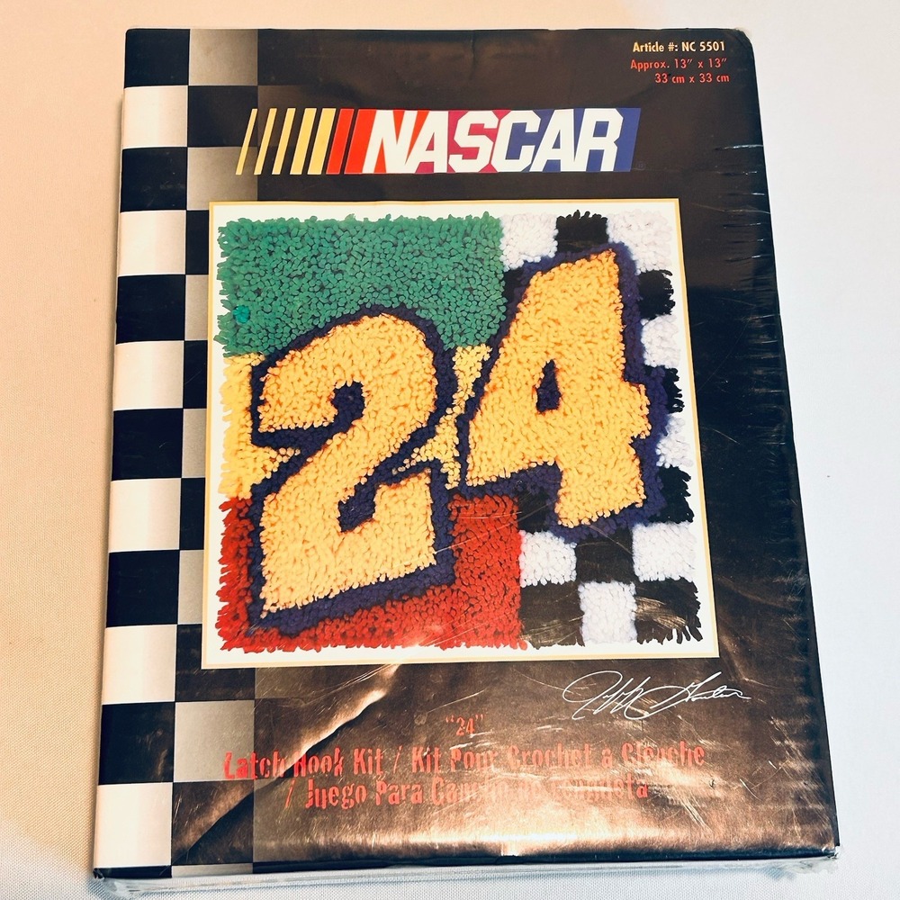 NASCAR Latch Hook Kit Jeff Gordon 24 Caron NC5501 13in Vintage Craft Yarn NEW